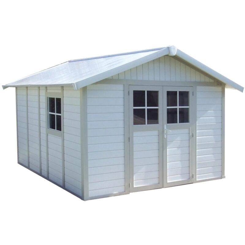 foto del prodotto grosfillex casetta da giardino in pvc deco 11 bianco e grigio verde 370x407x250 cm cod. 22911140