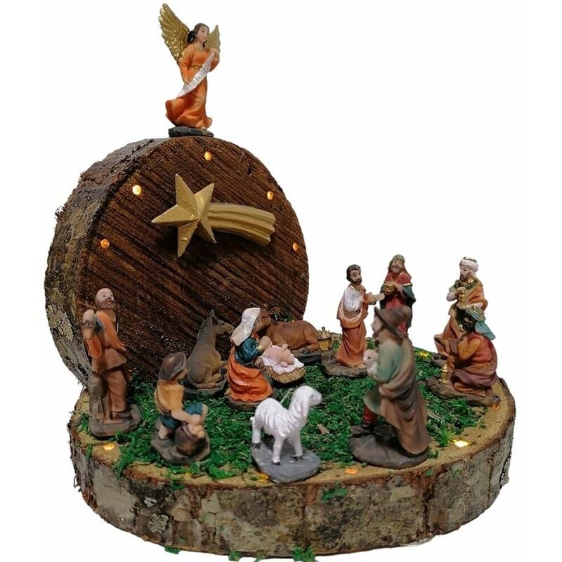 foto del prodotto grotta su tronco di natale con pastori luci nativit sacra famiglia presepe casa addobbi capanna decorazioni albero idea regalo decoro capanna con