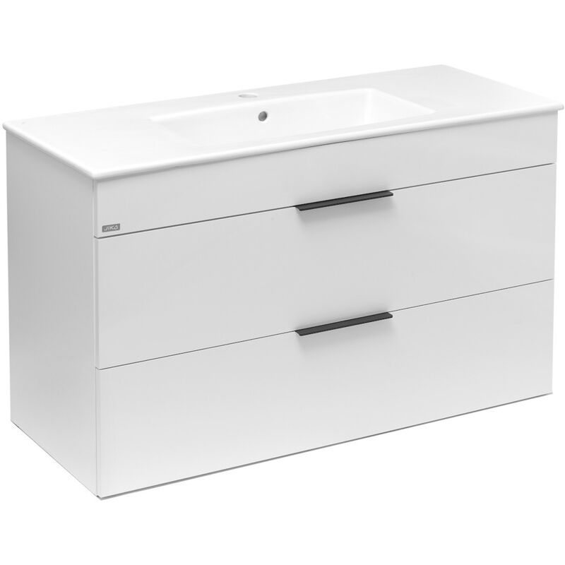 foto del prodotto groupe roca) cubo mobile bagno bianco 2 cassetti 98x42,2x62,2cm + lavabo e troppopieno in ceramica bianca (h4536521763001) - jika