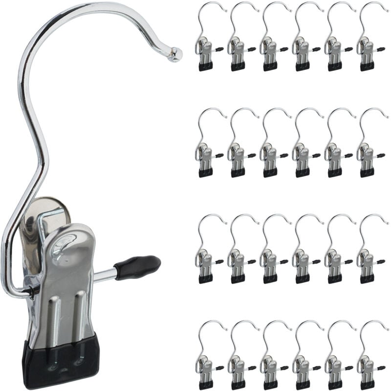 foto del prodotto grucce appendi stivali, set 25 appendini portastivali in ferro con clip, mollette gommate, ganci 360 , argento relaxdays