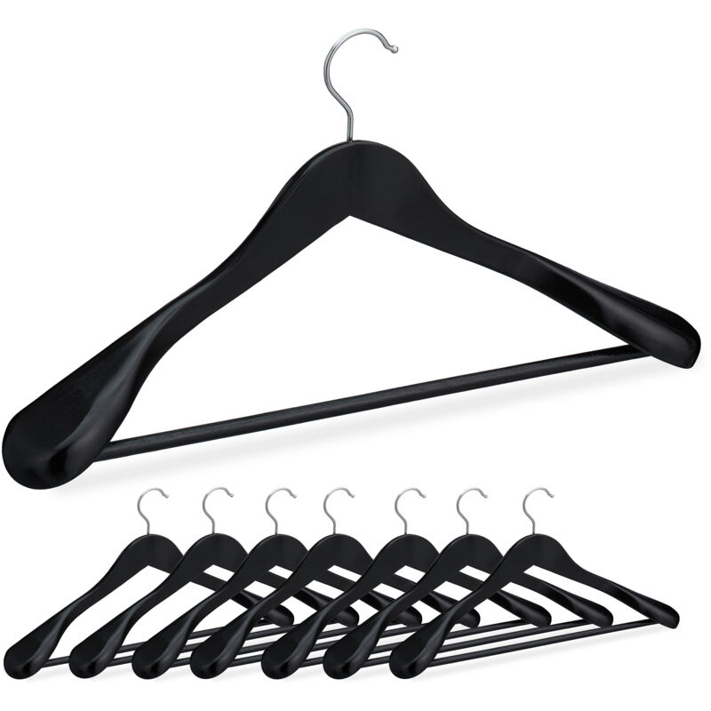 foto del prodotto grucce appendiabiti per giacche e abiti, set 8 appendini con barra appendi pantaloni e gonne, legno, nero relaxdays
