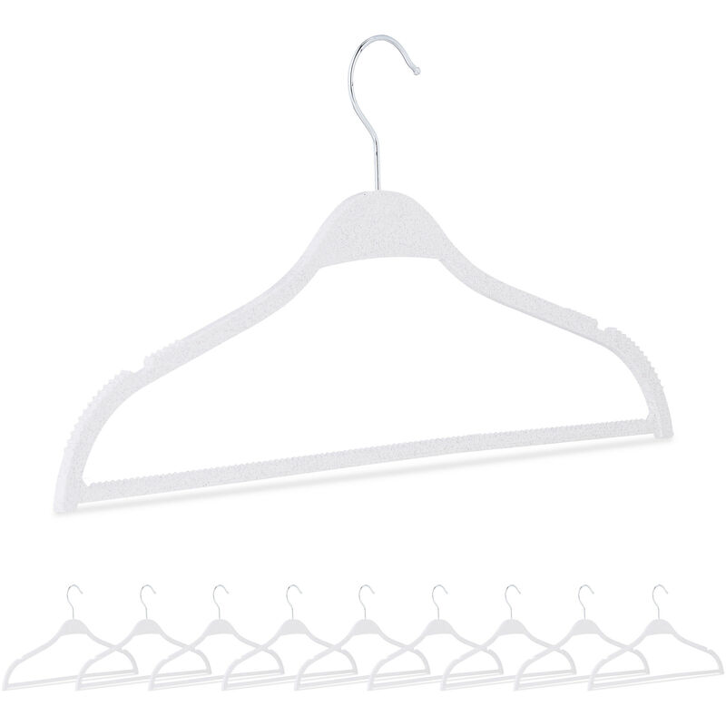 foto del prodotto grucce appendiabiti, set 10, stampelle in paglia di grano, appendini con barra per pantaloni e tacche, bianco relaxdays