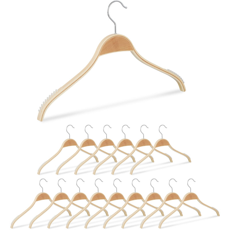 foto del prodotto grucce appendiabiti, set 16 appendini gommati antiscivolo, l 42cm, stampella appendi abiti in legno, naturale relaxdays