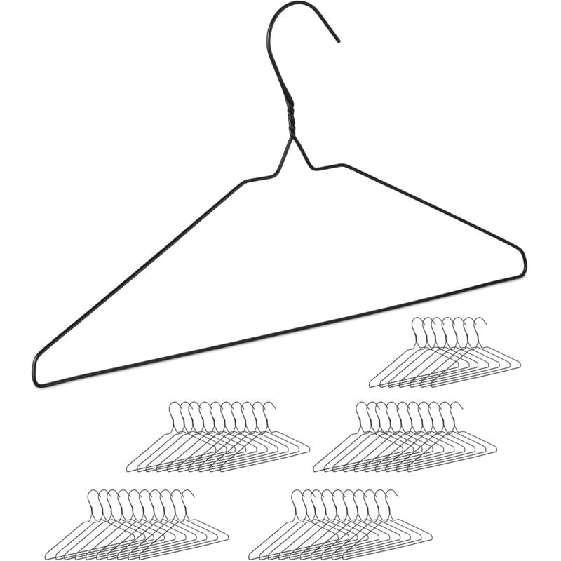 foto del prodotto grucce appendiabiti, set 48 appendini sottili per camicie, barra appendi pantaloni, portacravatte, ferro, nero relaxdays