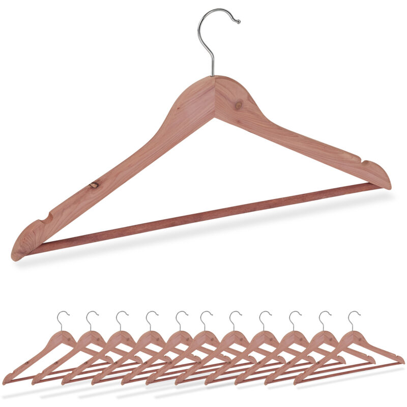 foto del prodotto grucce appendiabiti, set da 12 appendini con protezione antitarme, barra appendi pantaloni, legno, naturale relaxdays