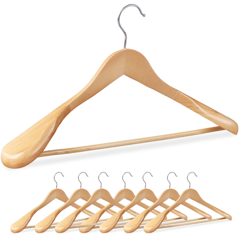 foto del prodotto grucce appendiabiti, set da 12 appendini con protezione antitarme, barra appendi pantaloni, legno, naturale relaxdays