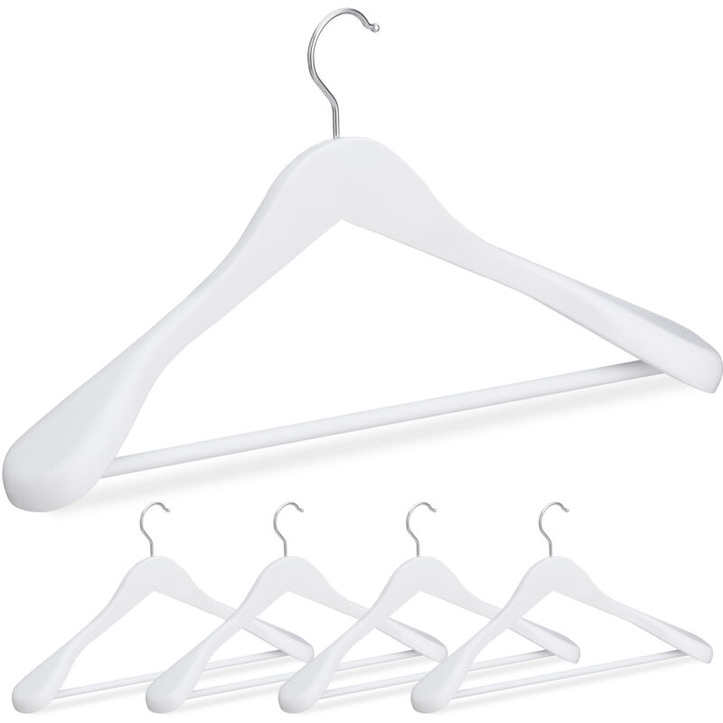 foto del prodotto grucce appendiabiti set da 5, spalle larghe, gancio girevole 360 , asta per pantaloni, appendini legno, bianco relaxdays