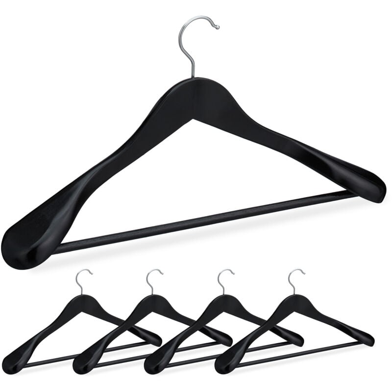 foto del prodotto grucce appendiabiti set da 5, spalle larghe, gancio girevole a 360 , asta per pantaloni, appendini legno, nero relaxdays