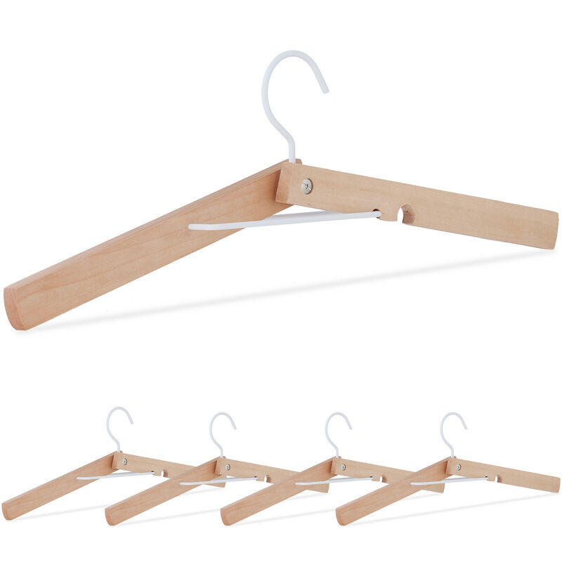foto del prodotto grucce appendiabiti, set da 5, stampelle pieghevoli in legno, appendini robusti, b 44 cm, marrone bianco relaxdays