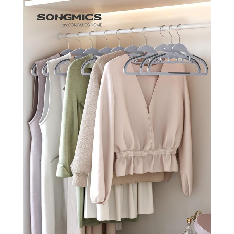 foto del prodotto grucce in plastica 20 pezzi, apertura per collo stretto, antiscivolo e salvaspazio, spessore 0,5 cm, larghezza 41,5 cm, gancio girevole a 360 ,