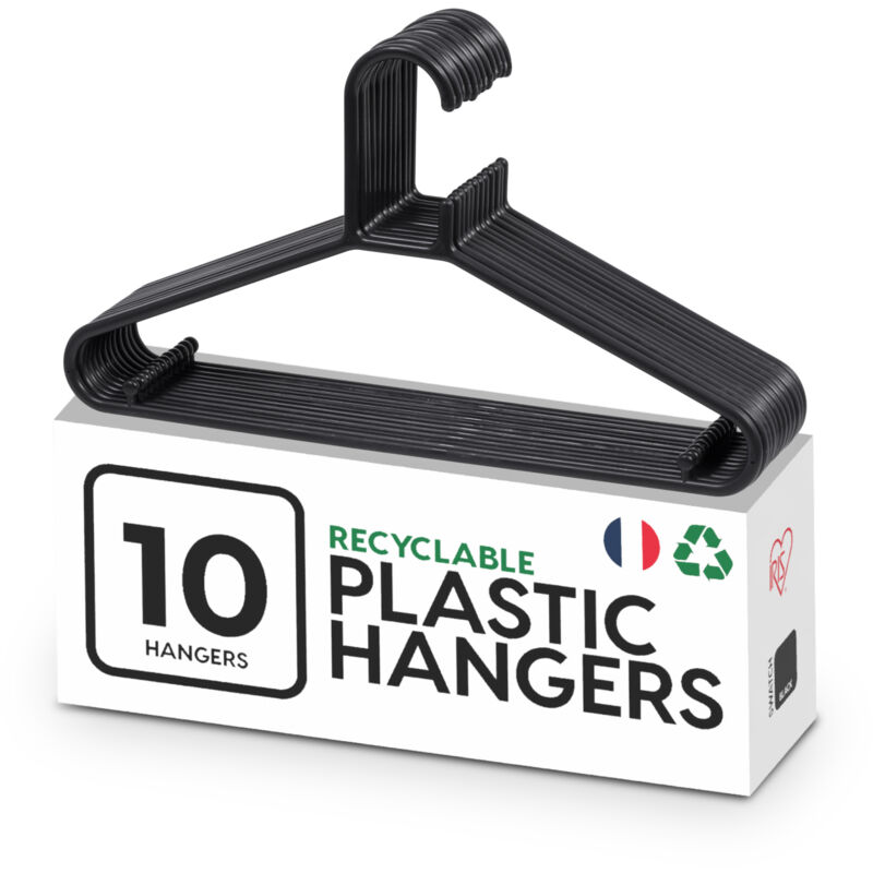 foto del prodotto grucce in plastica salvaspazio, robuste e antiscivolo, lotto di 10, nero, senza bpa, appendini versatili e durevoli per camicie, giacche, vestiti e