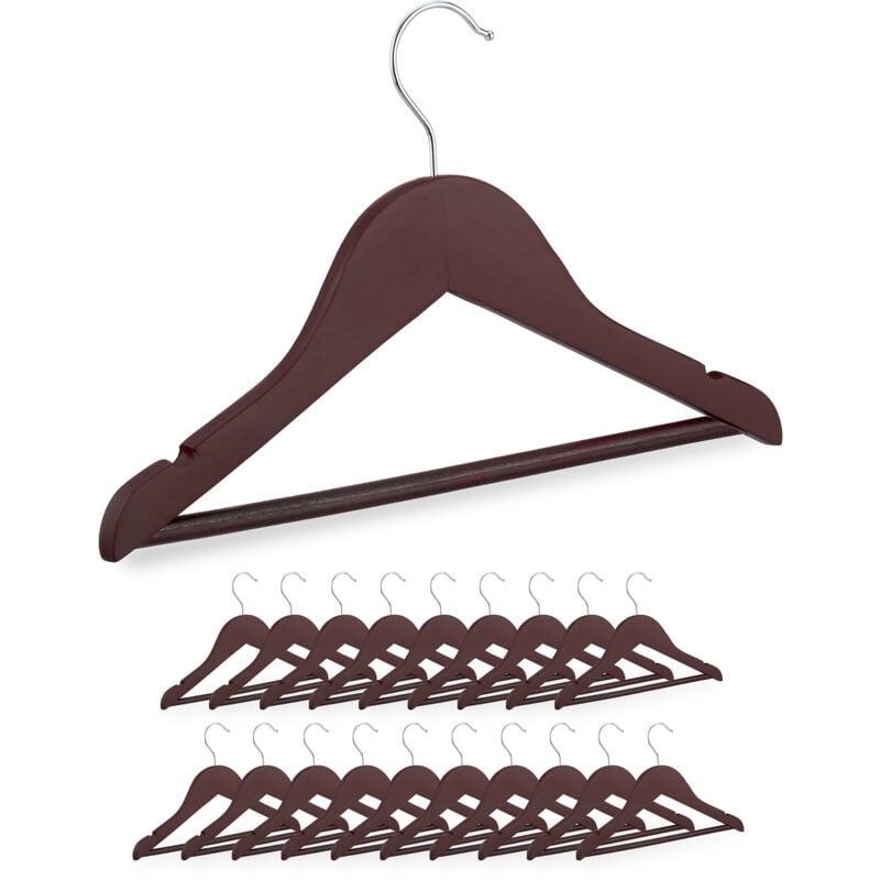 foto del prodotto grucce per bambini, set 20 appendiabiti da armadio cameretta bimbi, stampelle attaccapanni in legno, marrone relaxdays