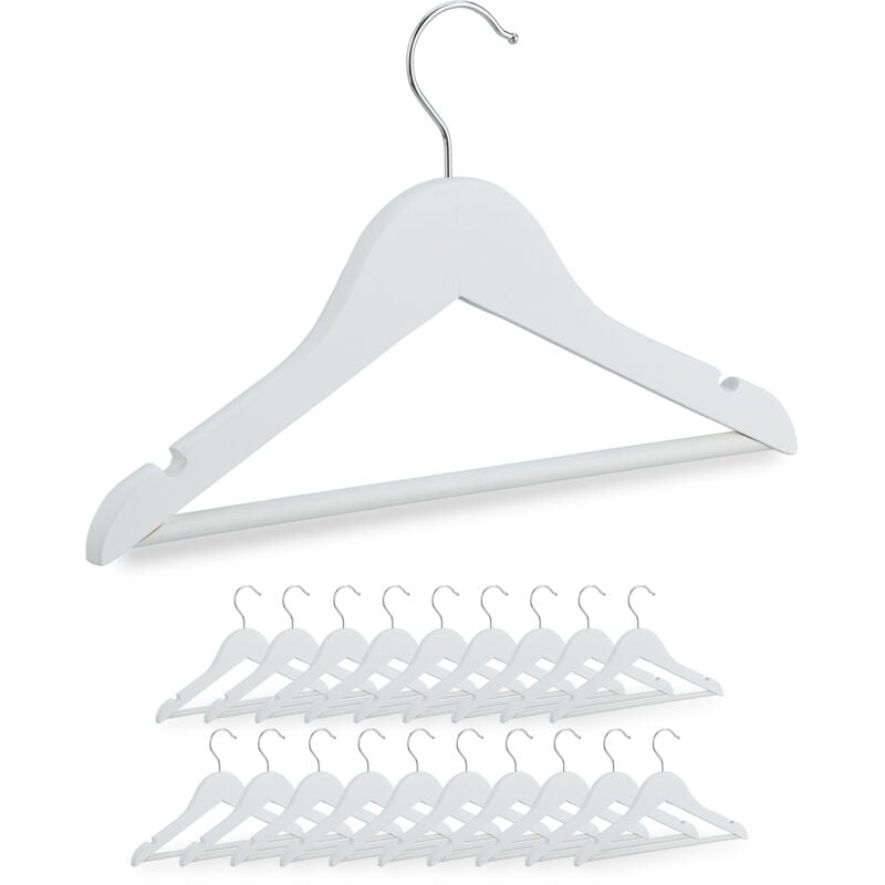 foto del prodotto grucce per bambini, set 20 appendiabiti da armadio in cameretta bimbi, stampelle attaccapanni in legno, bianco relaxdays