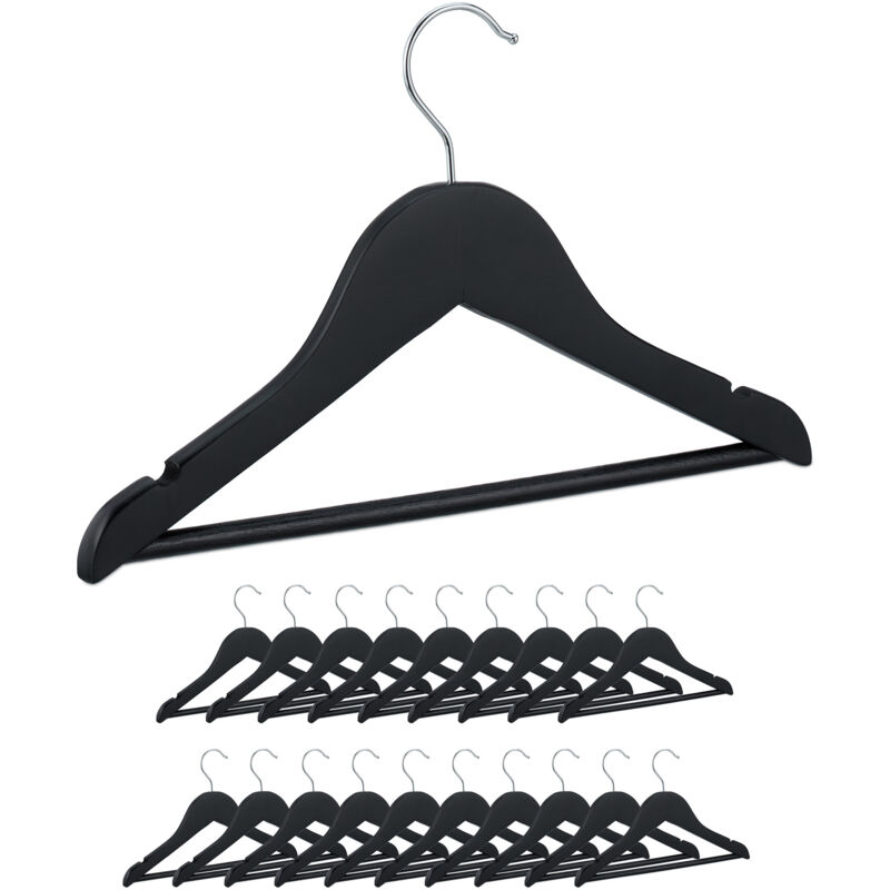 foto del prodotto grucce per bambini, set 20 appendiabiti da armadio in cameretta bimbi, stampelle attaccapanni in legno, nero relaxdays