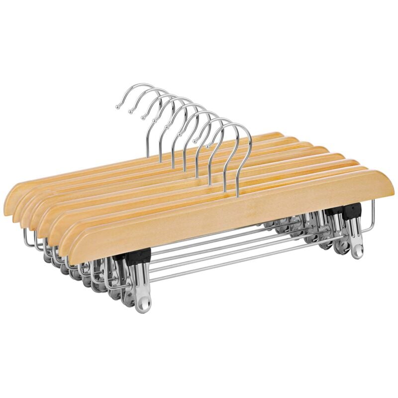 foto del prodotto grucce per gonne, pacco di 8 appendini massiccio con mollette antiscivolo, per pantaloni, pantaloncini, color crw008 8, legno naturale, 35.5 x 16.2 x