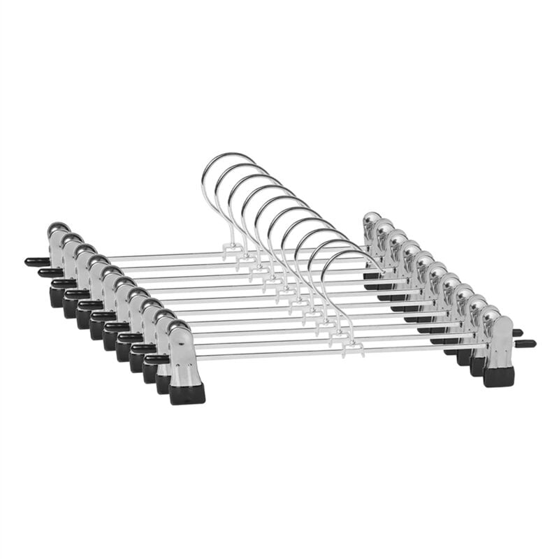 foto del prodotto grucce per pantaloni in metallo da 10 pezzi, grucce con clip, grucce per pantaloni con clip cromate regolabili, grucce in metallo, grucce per gonne