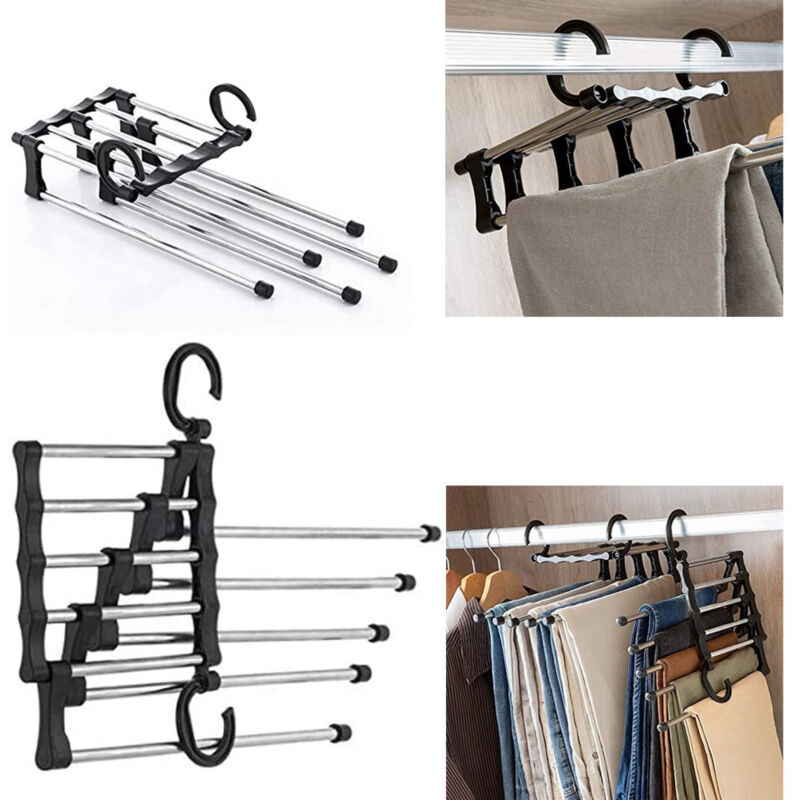foto del prodotto gruccia multiuso per pantaloni 5 in 1 stampelle organizer armadio salvaspazio trade shop traesio