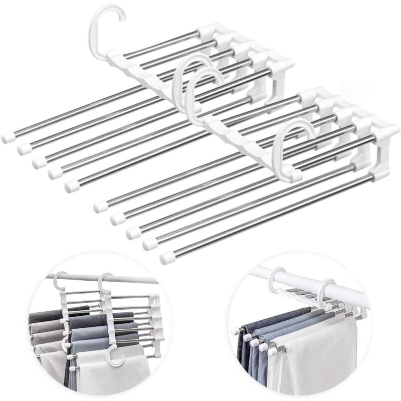 foto del prodotto gruccia per pantaloni multifunzione salvaspazio, gruccia per pantaloni in acciaio inox 2 pezzi, espandibile