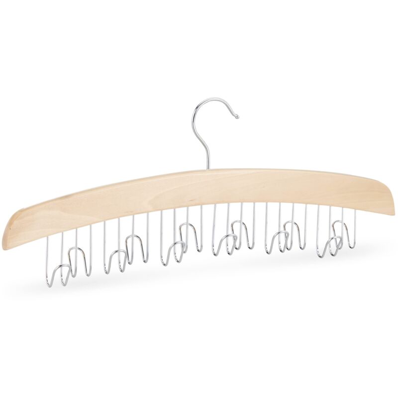 foto del prodotto gruccia portacinture da armadio, ganci per 12 cinture, appendiabiti, hxlxp 17x43x5 cm, legno, naturale argento, ferro, 1 confezione relaxdays