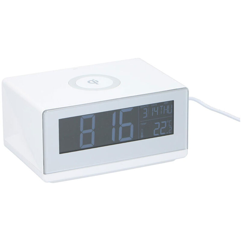 foto del prodotto grundig sveglia concaricabatterie senza fili bianco orologio digitale da camera da letto concaricabatterie senza fili bianco orologio digitale da