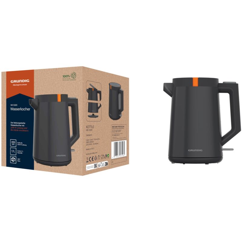 foto del prodotto grundig wk 5320 bollitore elettrico, potenza 2200 w, capacit 1,7 l, avvolgicavo, 1 litro, spegnimento automatico, elemento riscaldante nascosto