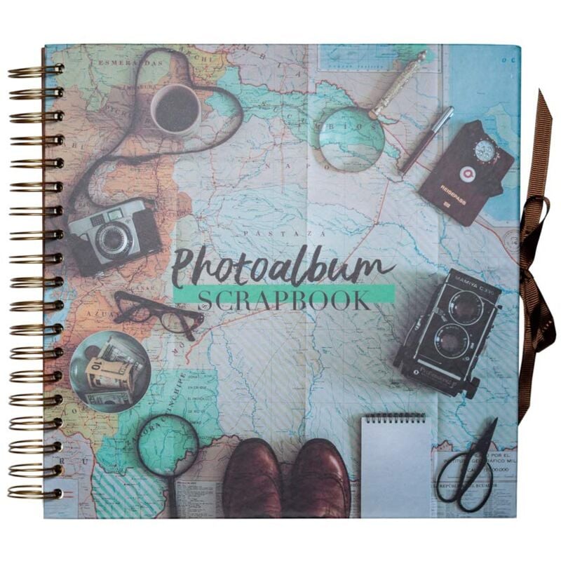 foto del prodotto grupo erik scrapbooking album vintage travel album fotografico fai da te, 26x26cm, con 40 pagine album a pagine bianche ideale come scrapbook, album