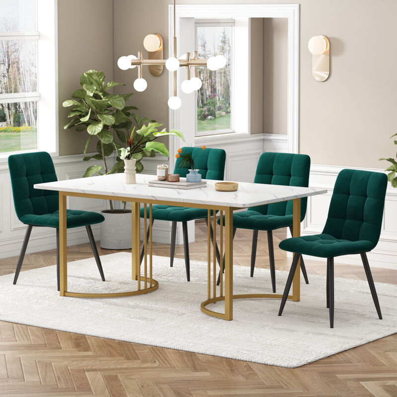 foto del prodotto gruppo da pranzo 5 pezzi , set tavolo da pranzo con 4 sedie, set tavolo da cucina moderno, tavolo da cucina 140x80 cm con gambe in metallo dorato,