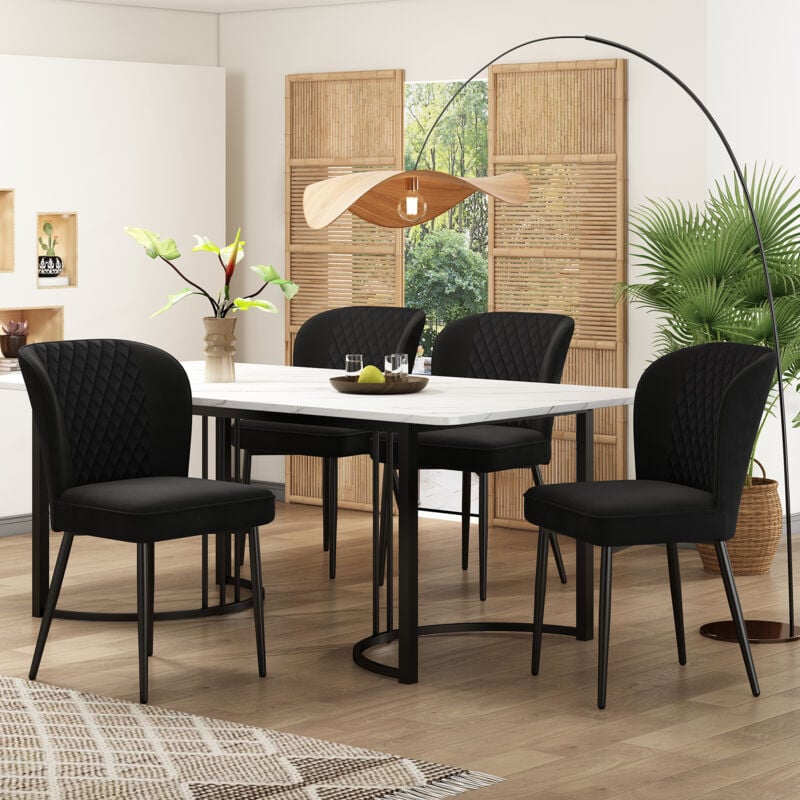 foto del prodotto gruppo da pranzo set, tavolo da pranzo 140 80 75 cm con 4 sedie , set tavolo da cucina moderno, sedie da pranzo in velluto nero, sedia di design