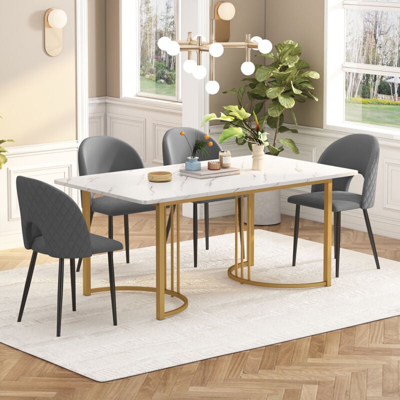 foto del prodotto gruppo da pranzo set, tavolo da pranzo 140 80 cm con 4 sedie , set tavolo da cucina moderno, sedia da pranzo in velluto con motivo a rombi, gambe