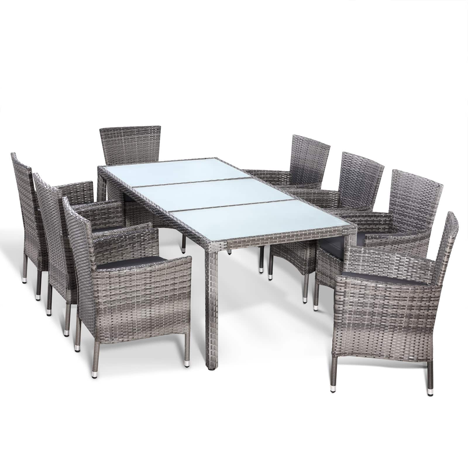 foto del prodotto gruppo di sedute da giardino in polyrattan 9 pezzi grigio impilabile