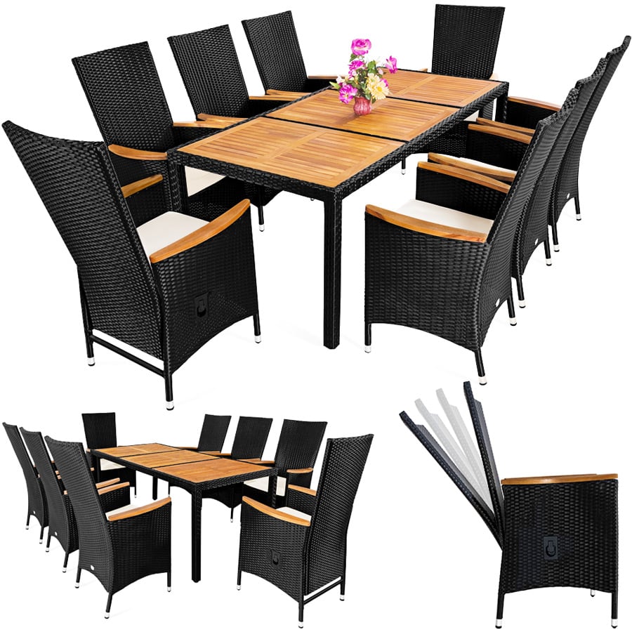 foto del prodotto gruppo di sedute da giardino in polyrattan 9 pezzi nero