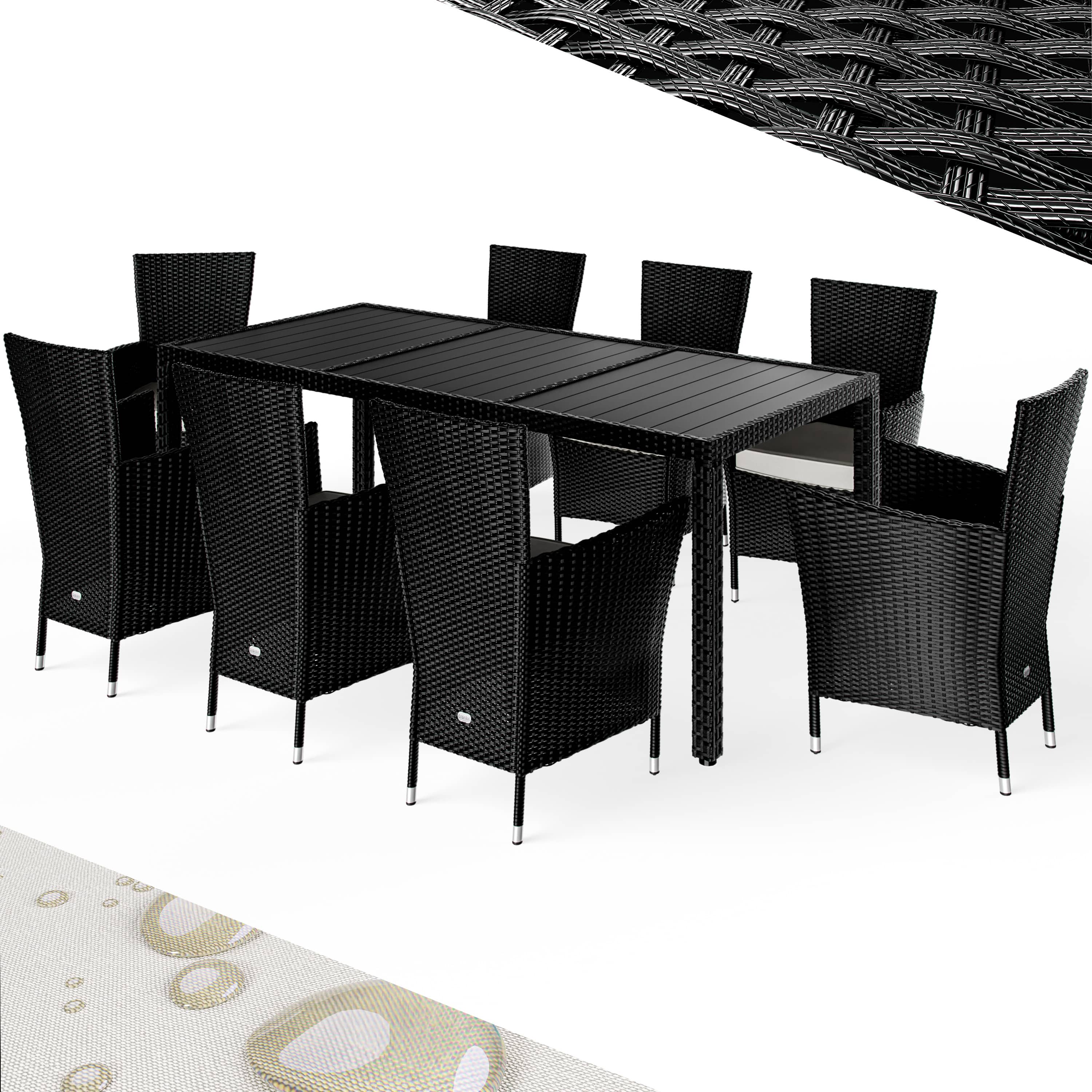 foto del prodotto gruppo di sedute da giardino in polyrattan 9 pezzi nero crema