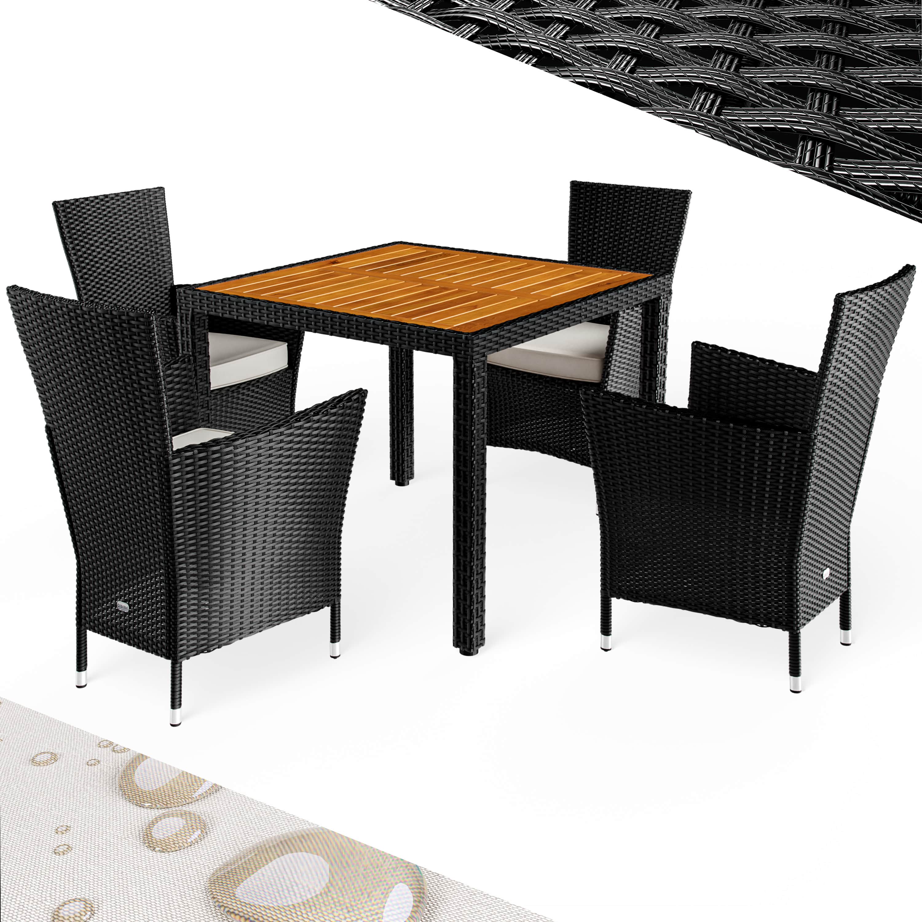 foto del prodotto gruppo di sedute da giardino in polyrattan corfu 5 pezzi nero