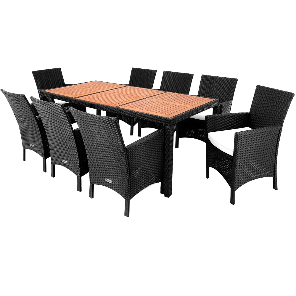 foto del prodotto gruppo di sedute da giardino in polyrattan rom 9 pezzi in legno di acacia nero