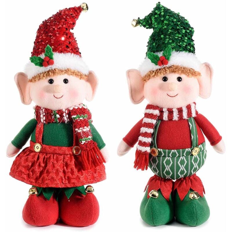 foto del prodotto gruppo maruccia - 2 pupazzi natalizi a forma di elfi in stoffa, decorazione per casa e negozi
