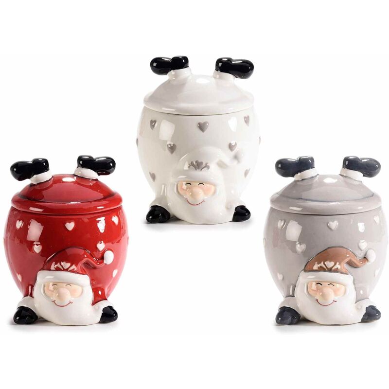 foto del prodotto gruppo maruccia 3 barattoli da cucina per alimenti a forma di babbo natale in ceramica colorata