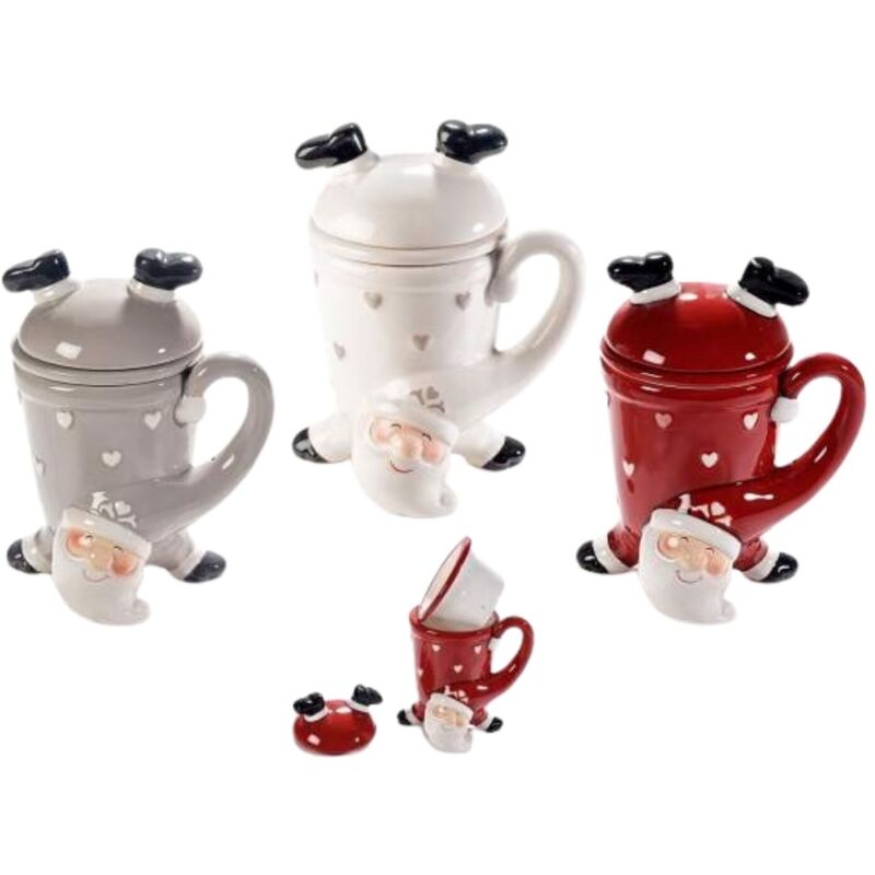 foto del prodotto gruppo maruccia - 3 tazze per tisane con filtro e coperchio a forma di babbo natale - idea regalo
