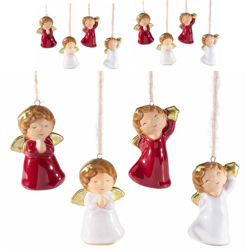 foto del prodotto gruppo maruccia - 8 decorazioni natalizie da appendere a forma di angeli in ceramica dipinta