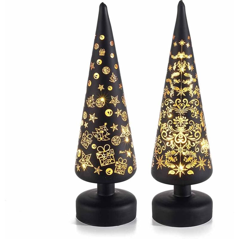 foto del prodotto gruppo maruccia alberi di natale luminosi da tavolo in vetro addobbi natalizi per la casa idea regalo set da 2 pezzi colore nero
