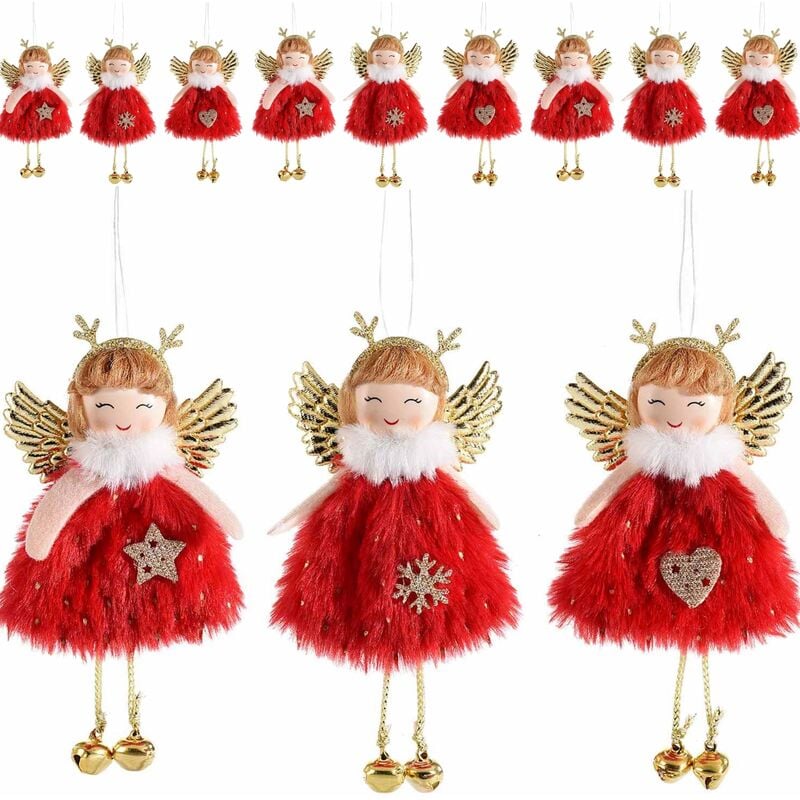 foto del prodotto gruppo maruccia - angeli di natale con abito rosso decorazioni natalizie da appendere per albero, casa, vetrine set da 12 idea regalo