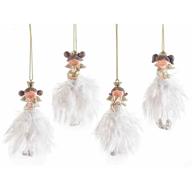 foto del prodotto gruppo maruccia - angeli natalizi da appendere con gonna in piume decorazioni da appendere per albero di natale e casa set 4 pezzi