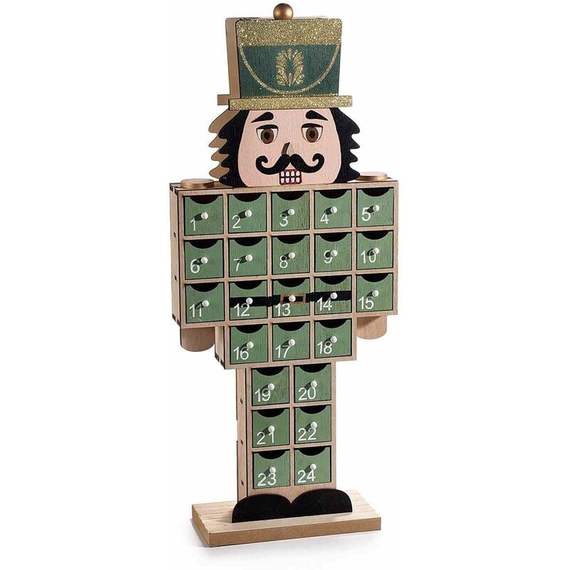 foto del prodotto gruppo maruccia calendario dell avvento 2022 in legno a forma di soldatino schiaccianoci addobbo natalizio per la casa idea regalo altezza 47,5 cm