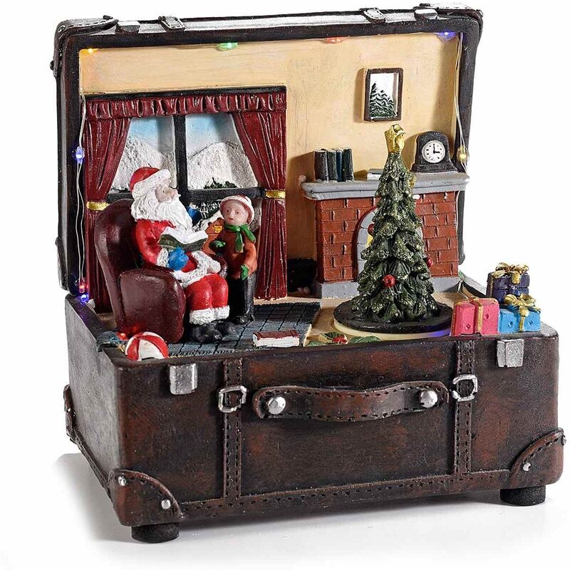 foto del prodotto gruppo maruccia carillon natalizio a forma di baule vintage decorazione natalizia in movimento con luci e suoni idea regalo