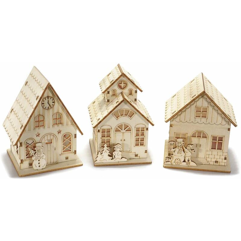 foto del prodotto gruppo maruccia casette natalizie in legno luminose da appoggiare per casa, presepe set da 3