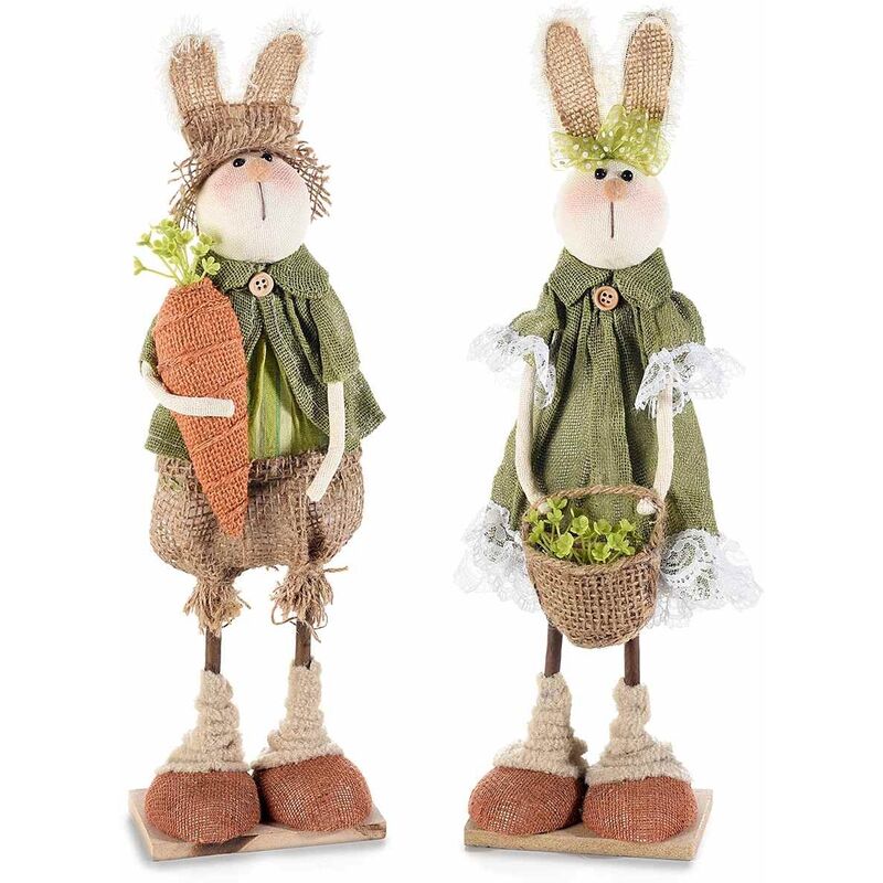 foto del prodotto gruppo maruccia conigli pasquali con abito in juta set da 2 decorazioni artigianali per casa e negozi
