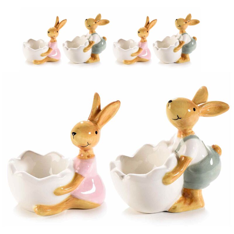 foto del prodotto gruppo maruccia contenitori portauovo e cioccolatini a forma di coniglio pasquale, decorazione per la tavola, idea regalo set da 4