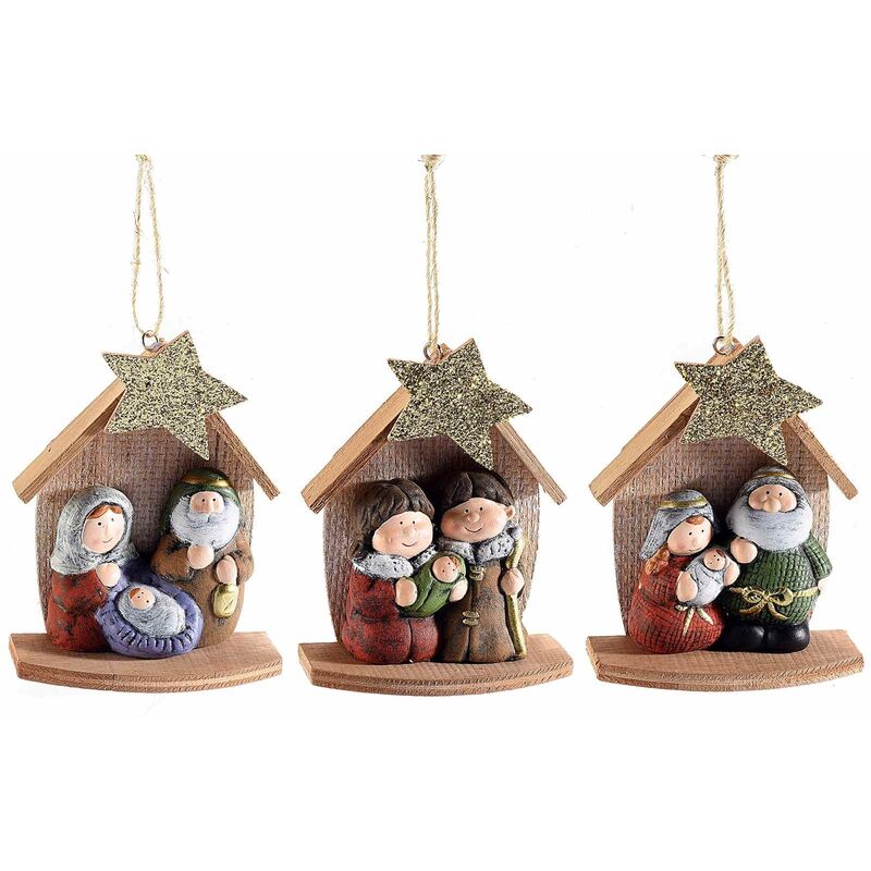 foto del prodotto gruppo maruccia decorazioni natalizie da appendere in terracotta a forma di nativit presepe da appendere set da 6 pezzi