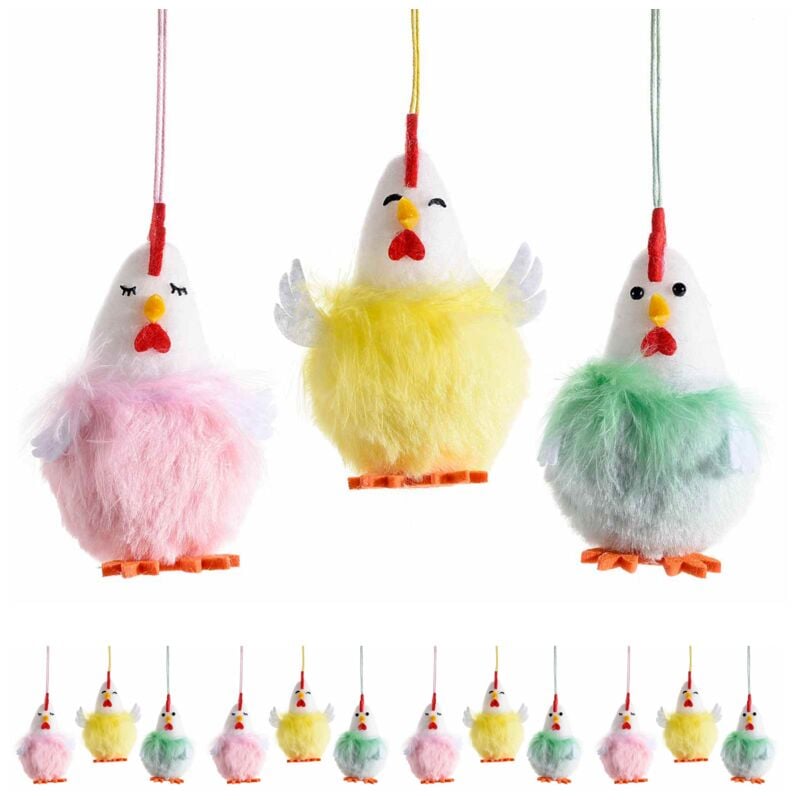 foto del prodotto gruppo maruccia - decorazioni pasquali e primaverili da appendere galline in pelo sinettico addobbi per casa, negozi, vetrine set 12 pezzi