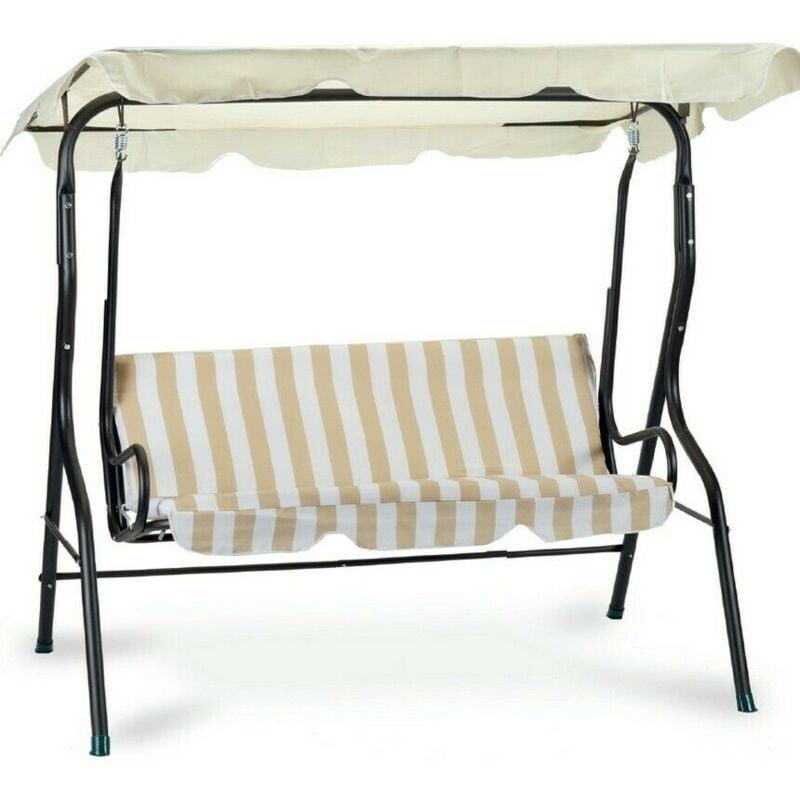 foto del prodotto gruppo maruccia - dondolo da giardino a tre posti in acciaio color bianco e beige arredo esterni