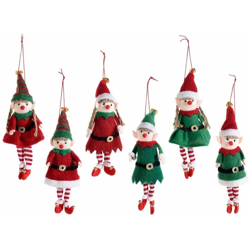 foto del prodotto gruppo maruccia - elfi natalizi da appendere in panno imbottito con campanelle decorazioni natalizie per la casa e l'albero set 6 pezzi altezza 19 cm